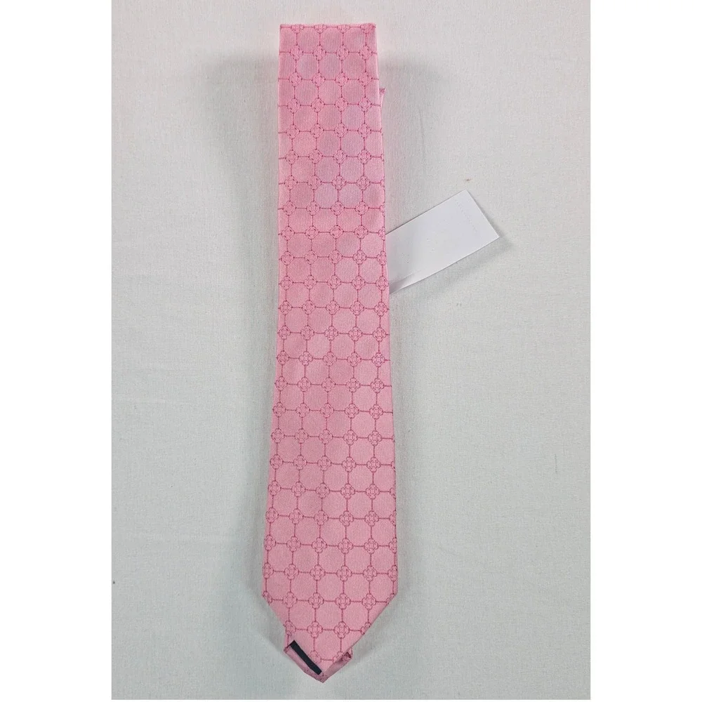 Tommy Hilfiger Mens Tie One Size Pink Derby Grid Silk Blend Formal Necktie NWT